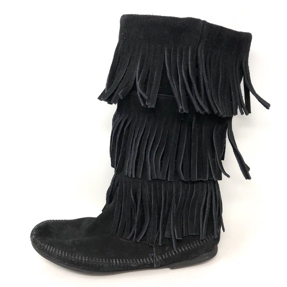 Minnetonka Shoes - Minnetonka Moccasin Boots SZ 9 Suede Tiered Fringe